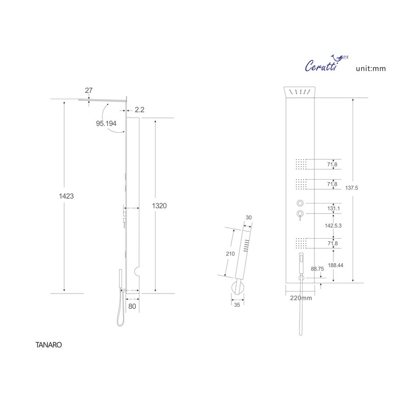 Душевая панель Cerutti Spa Tanaro B CT8991 черный глянцевый