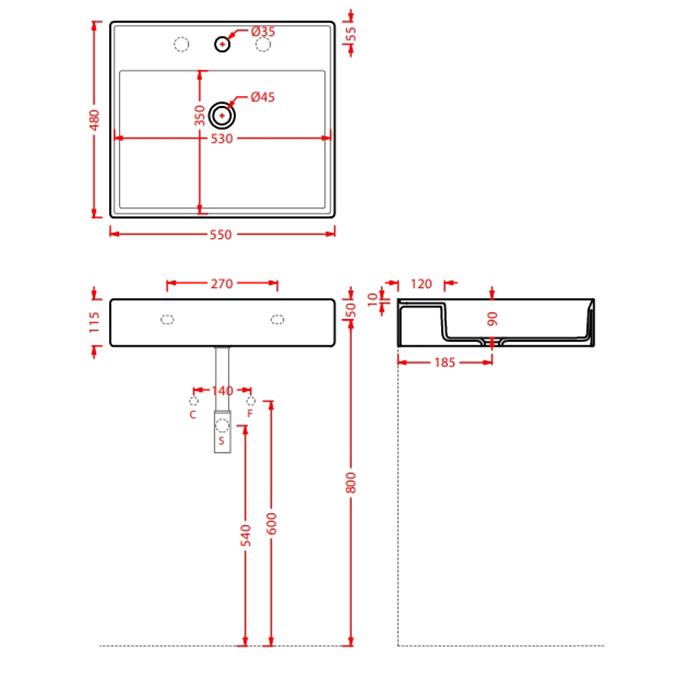 Раковина ArtCeram Scalino Slim SCL007 01 00 55 см белый