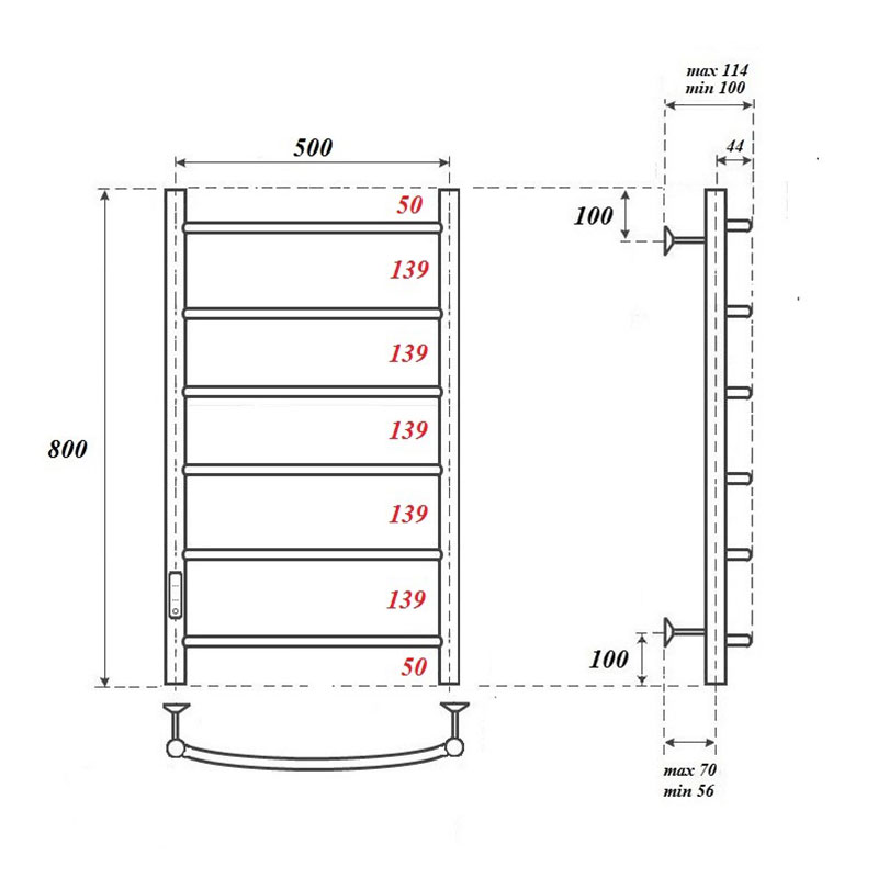 Полотенцесушитель электрический Point PN04758 П6 50x80 диммер слева, хром