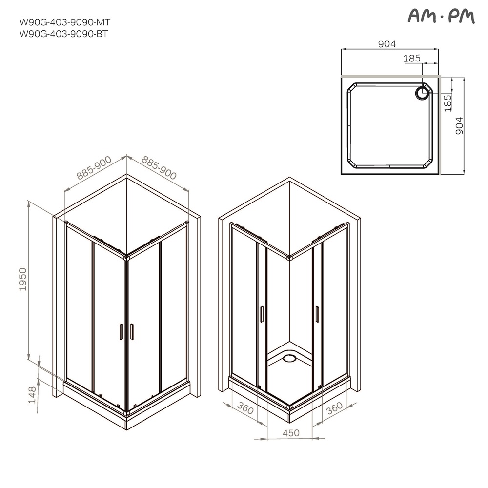 Душевой уголок Am.Pm Gem W90G-403-9090MT 90x90 прозрачный, хром матовый