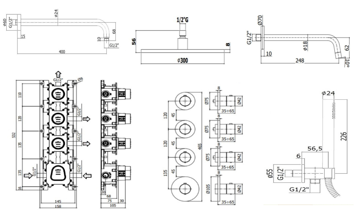 Душевой набор Paffoni Modular Box KITMB019CR046KING душ 30 см, излив 24.5 см, хром