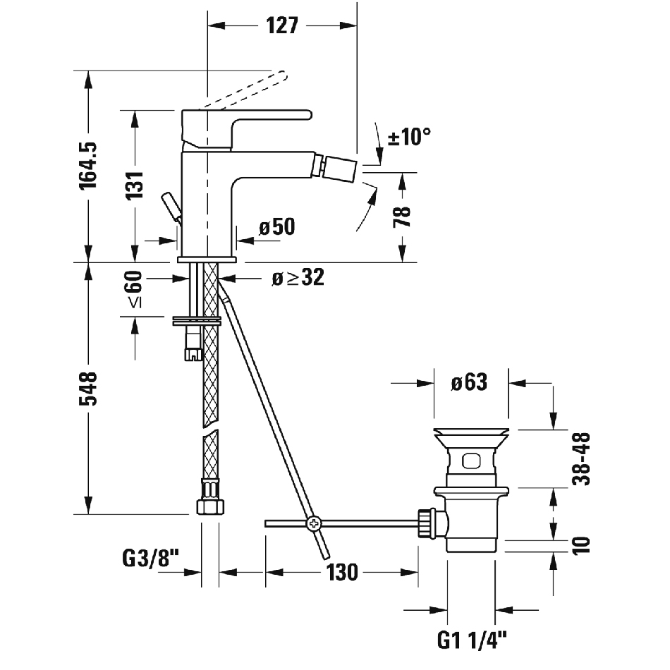 Смеситель для биде Duravit B.2 B22400001010, с донным клапаном