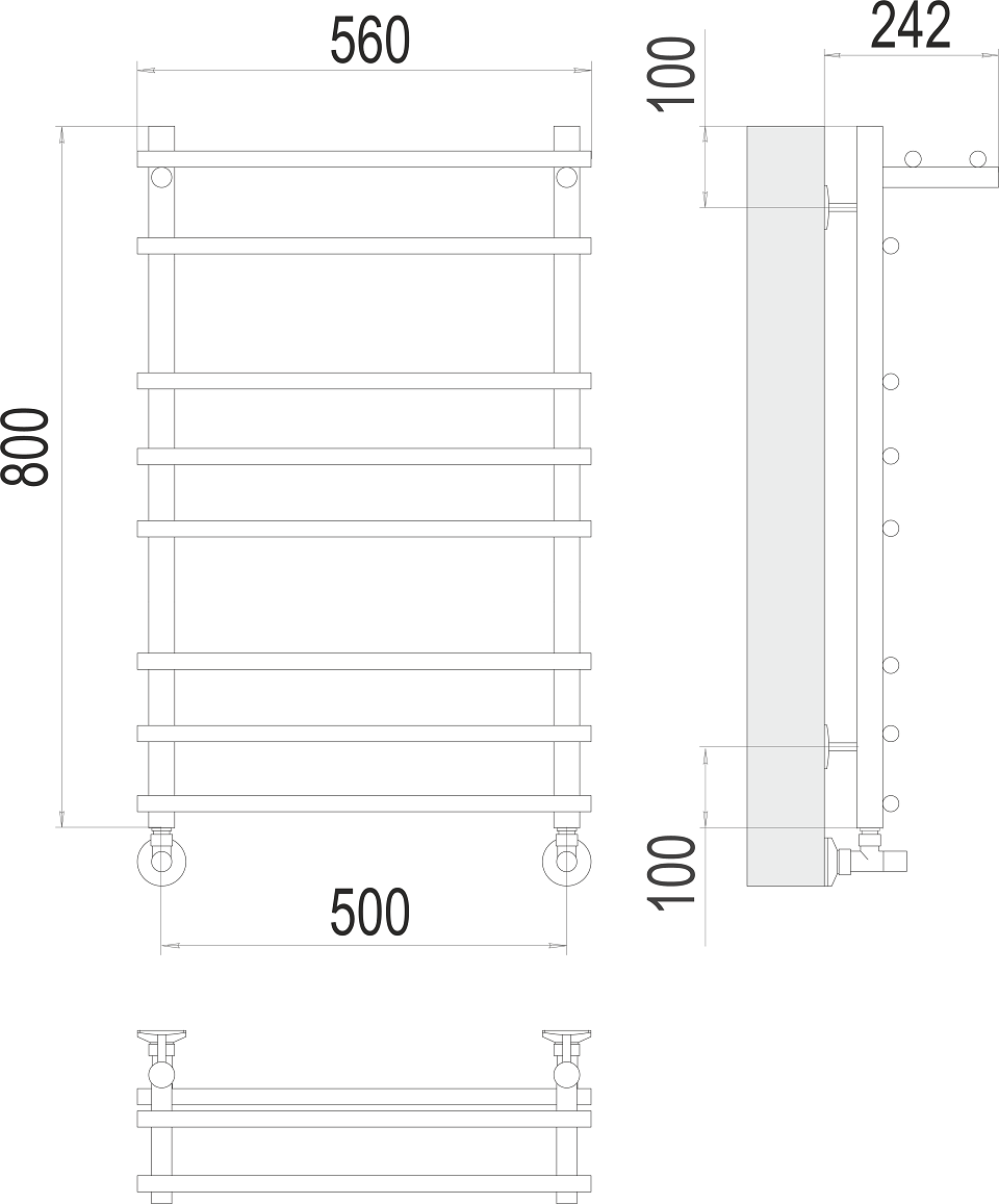 Полотенцесушитель водяной Terminus Ватра П8 500x800, 4670078529503 c полкой