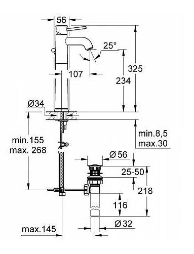 Смеситель для раковины Grohe BauClassic, XL-Size, хром 32868000