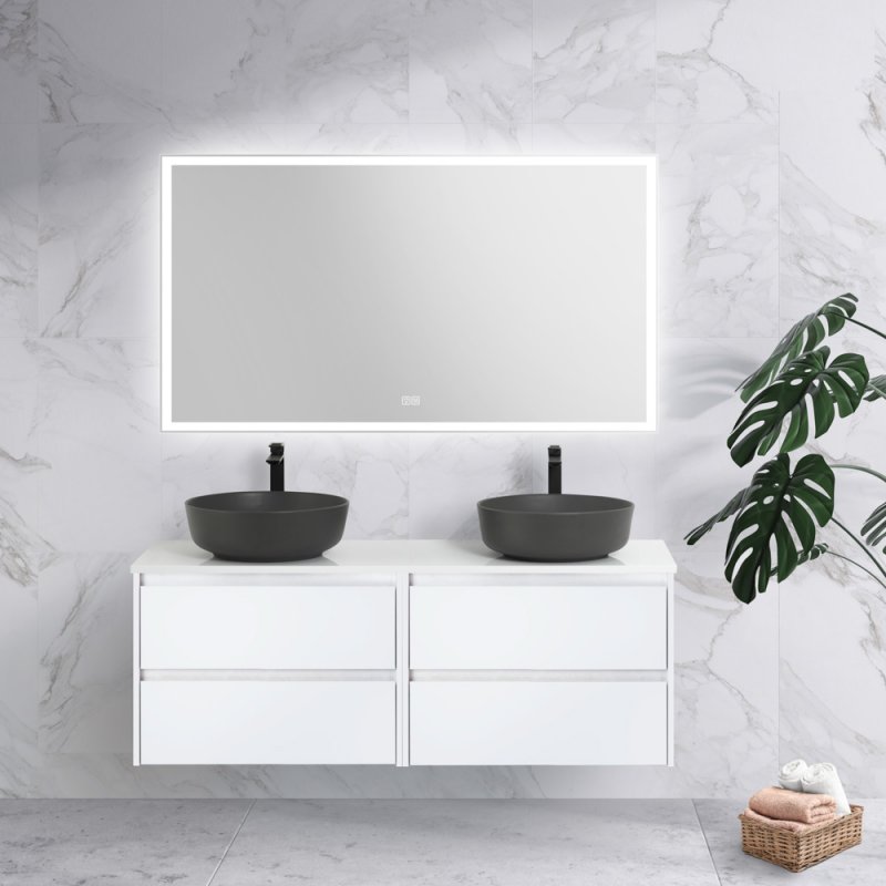 Столешница BelBagno EK-120-2-BL 120 см, 2 отв. под смеситель и раковину, Bianco Lucido