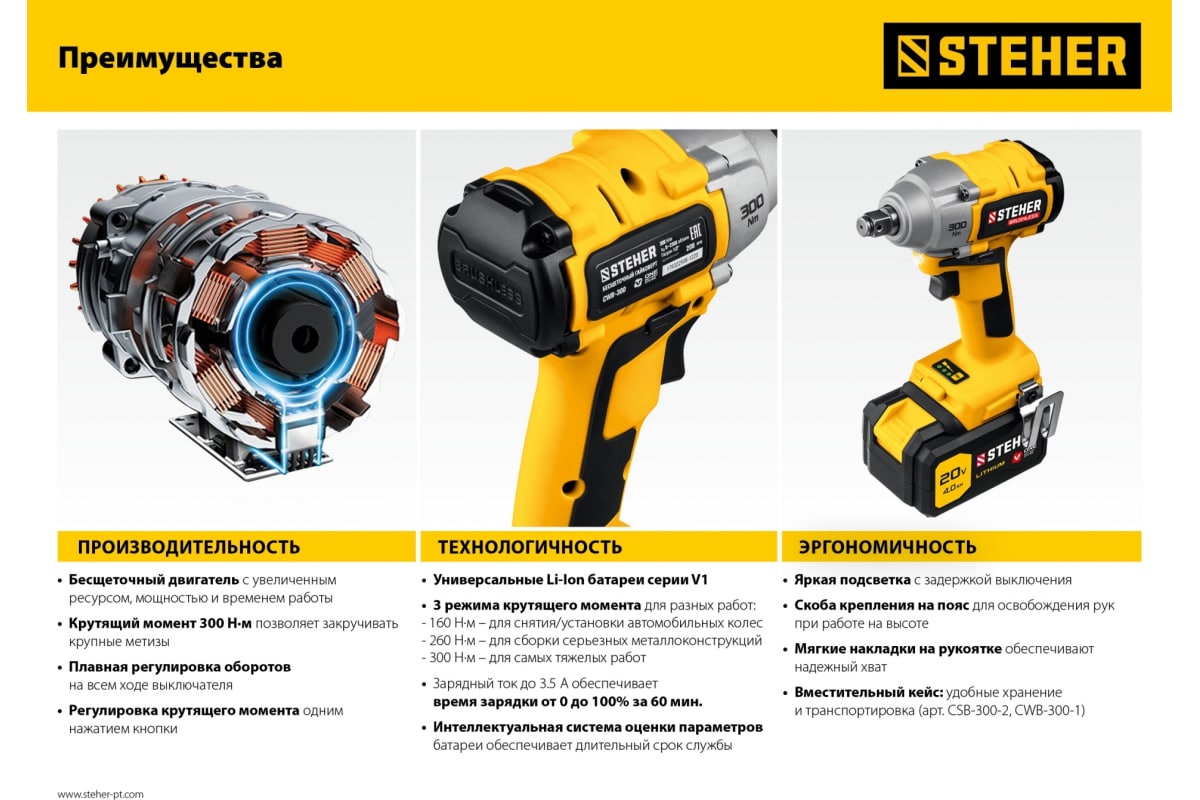 Бесщеточный винтоверт Steher CSB-300-2