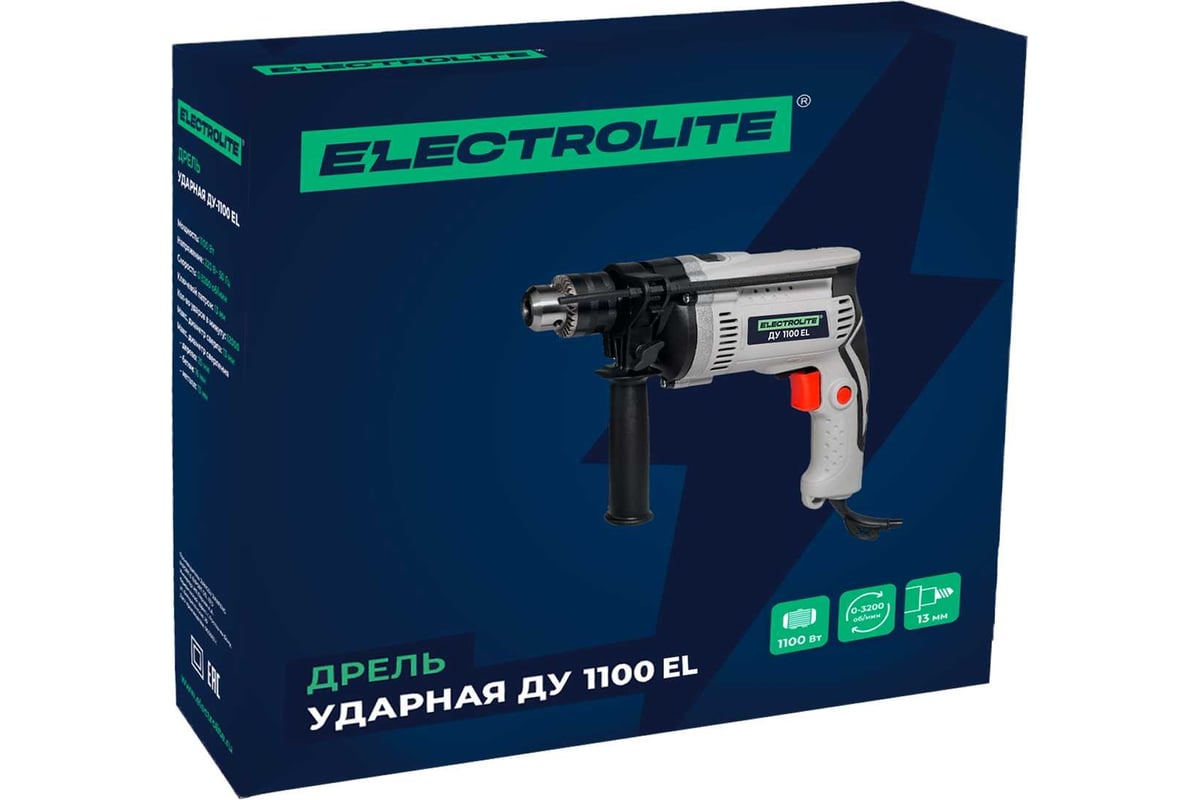 Ударная дрель Electrolite ДУ 1100 EL (1100 Вт, регулировка оборотов, 52000 уд/мин) 1539