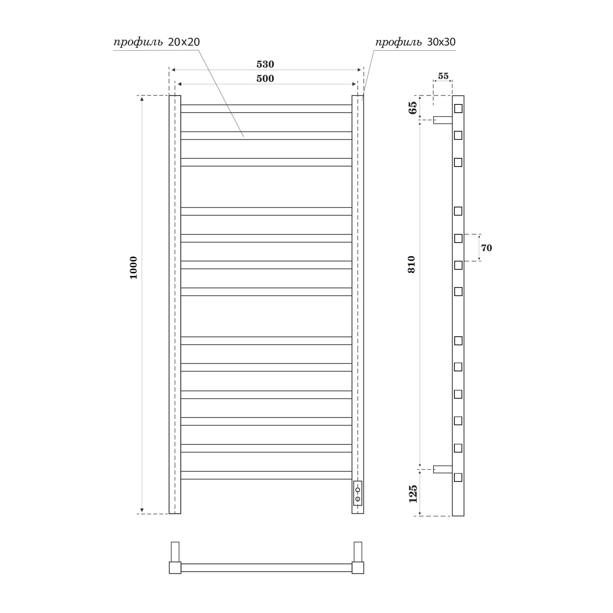 Полотенцесушитель электрический Point Вега PN71850GB П12 50x100 диммер справа, графит блеск