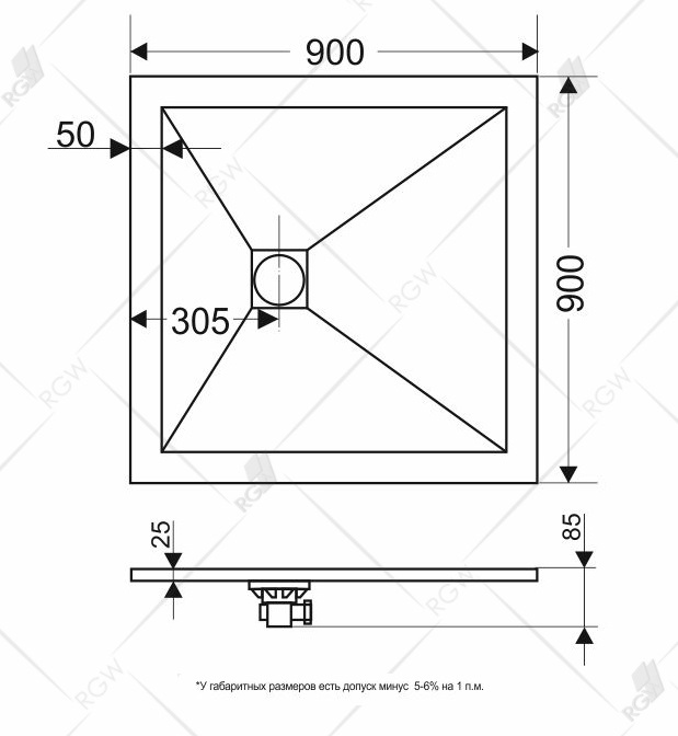 Поддон для душа RGW ST-W 90x90 каменный, комплект