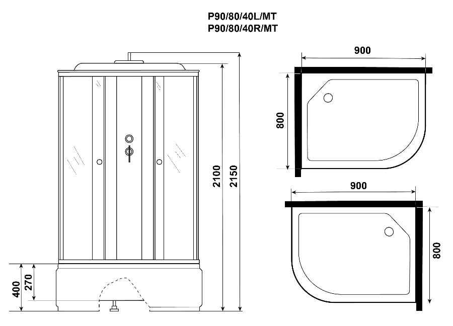 Душевая кабина Niagara Promo P90/80/40L/MT 90x80 стекло матовое, без г/м, L