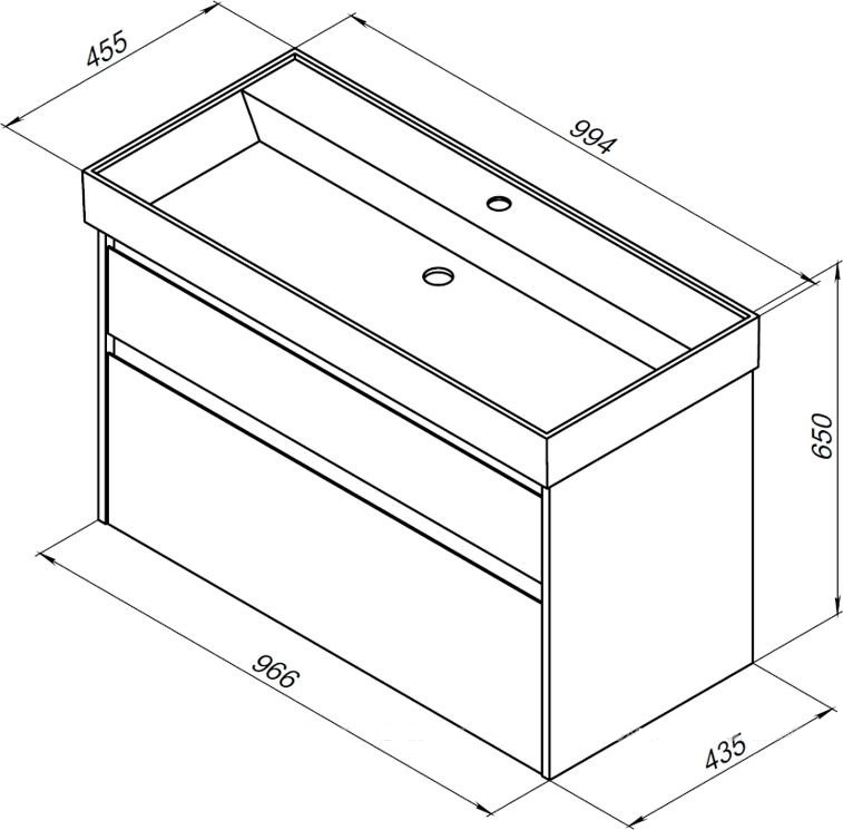 Тумба с раковиной Aquanet Nova Lite 100 см, 2 ящика дуб рустикальный