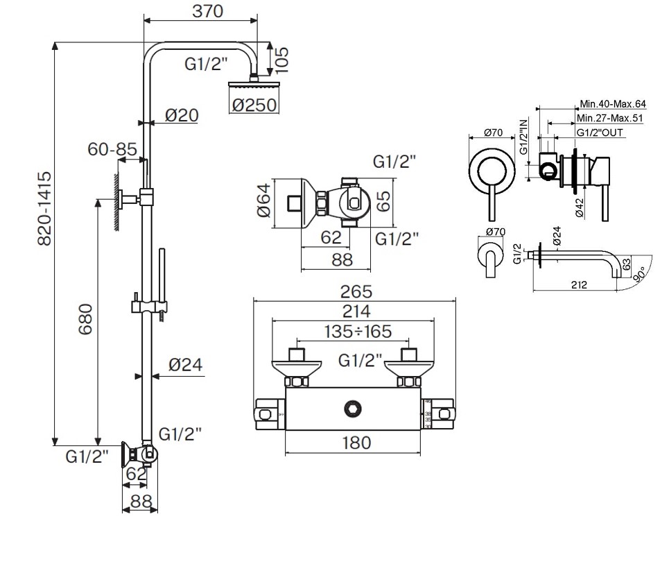 Душевой набор Plumberia IXO KITXO6302NO210 черный матовый