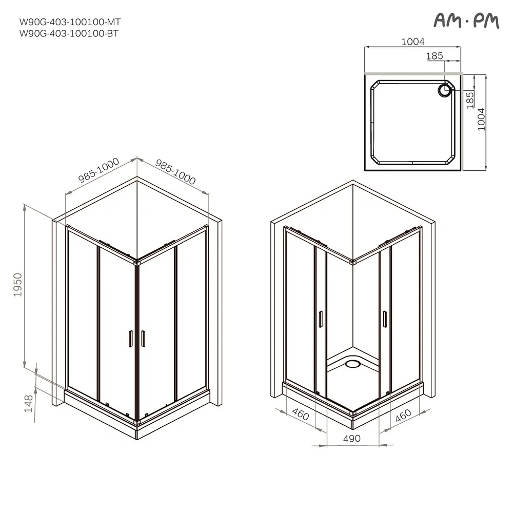 Душевой уголок Am.Pm Gem W90G-403-100100-MT 100x100 прозрачный, хром матовый