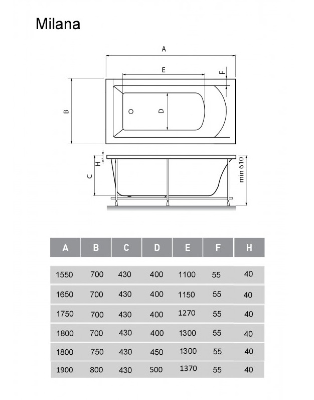 Акриловая ванна Vayer Milana 190x80 см Гл000025934