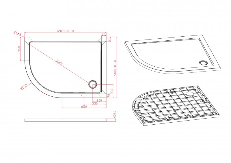 Поддон для душа Cezares TRAY-M-RH-120/90-550-35-W-R 120x90 стеклокомпозит, R