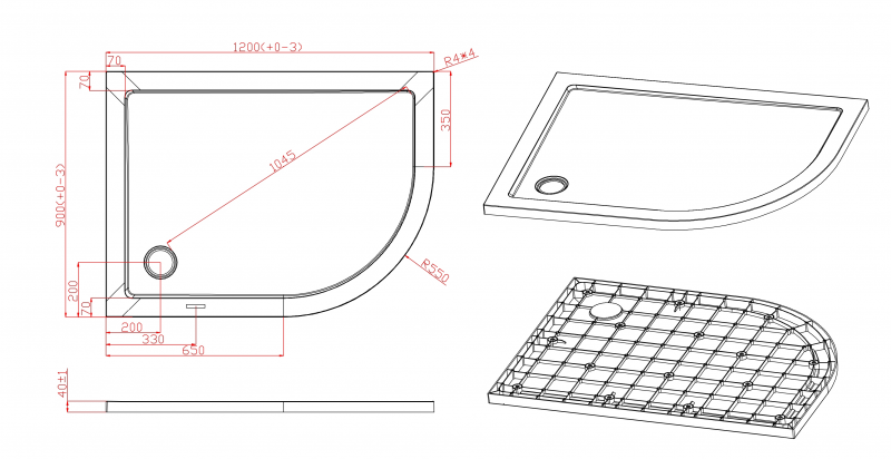 Поддон для душа Cezares TRAY-M-RH-120/90-550-35-W-L 120x90 стеклокомпозит, L