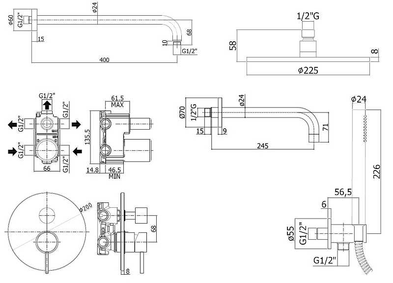 Душевой набор Paffoni Light KITLIG019NO141 черный матовый