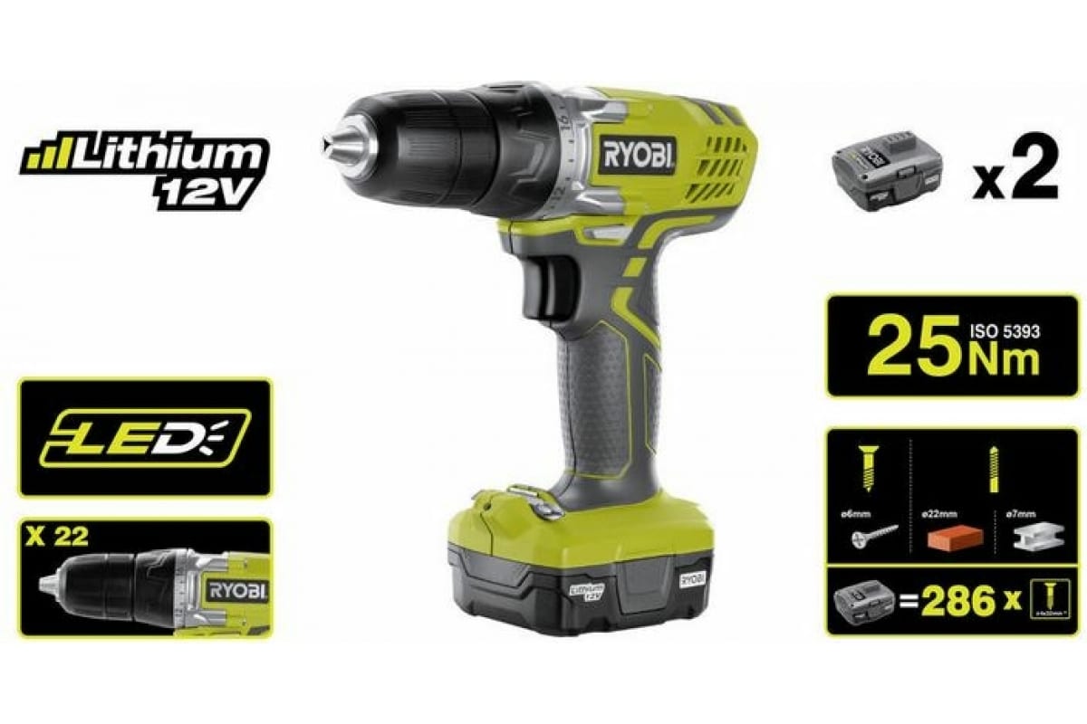 Дрель-шуруповерт Ryobi R12SD-LL13S 5133002323