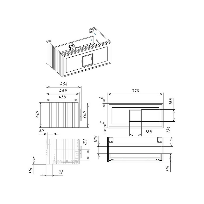 Мебель для ванной La Fenice Cubo 80 см синий матовый