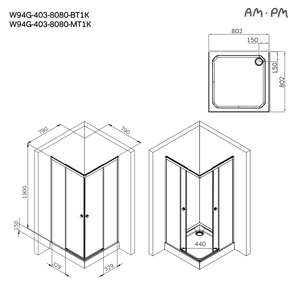 Душевой уголок Am.Pm X-Joy W94G-403-8080-BТ1К 80x80 прозрачный, черный матовый