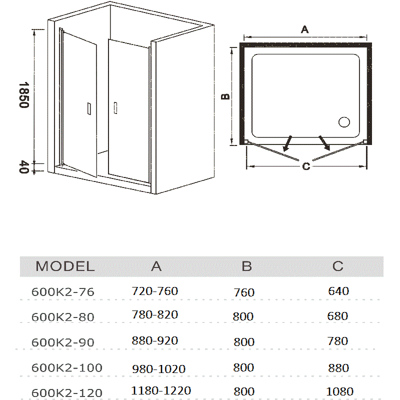 Душевая дверь WeltWasser WW600 600K2-90 90x185 10000002734 прозрачное, хром