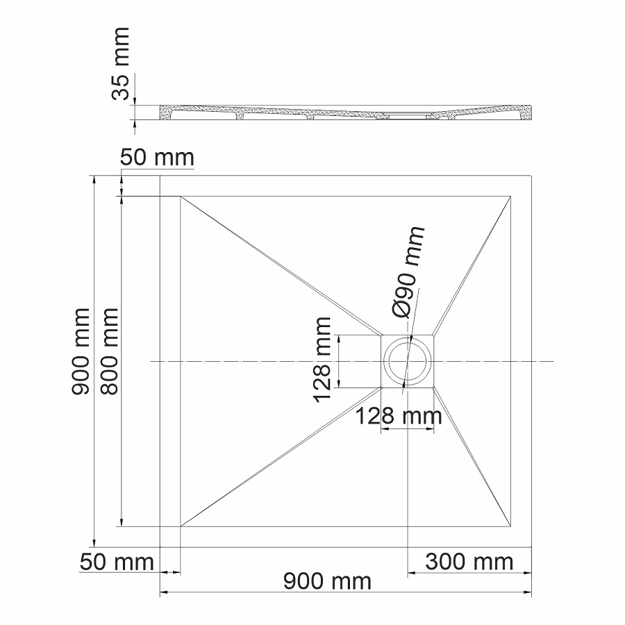 Поддон для душа WasserKRAFT Aller 10T03 90x90, слоновая кость