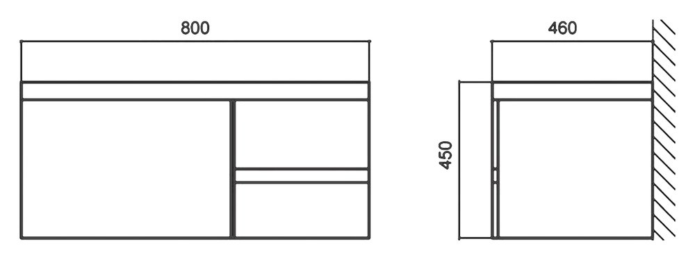 Тумба с раковиной BelBagno Luce 80 см, 3 ящика, Bianco Lucido