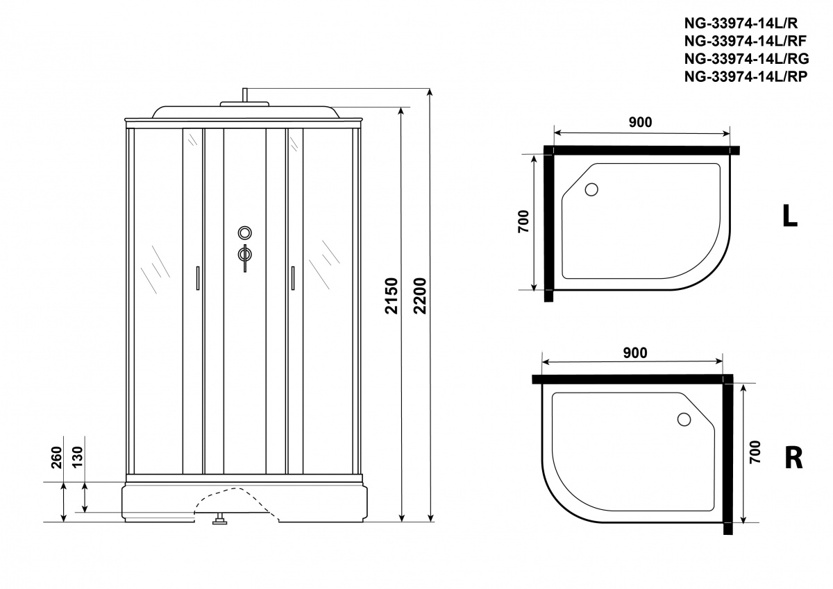 Душевая кабина Niagara NG 33974-14L 90x70 стекло матовое