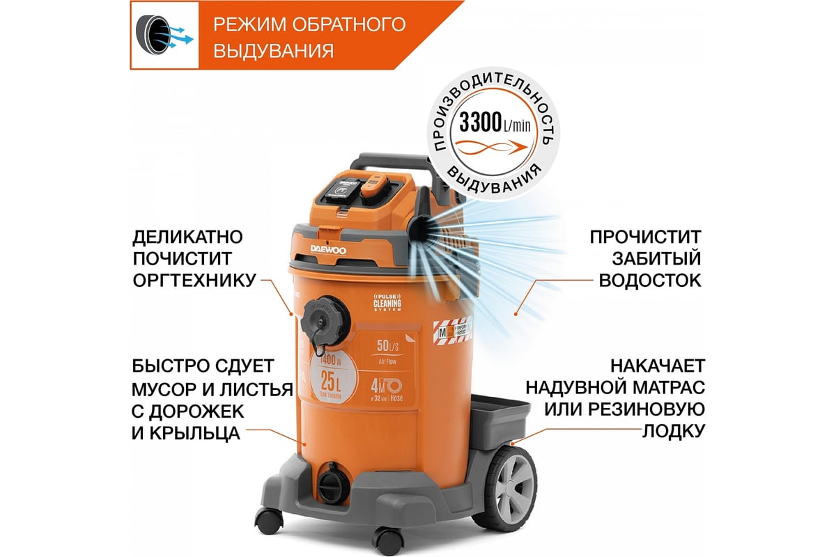 Строительный пылесос с системой очистки Daewoo DAVC 2500SD