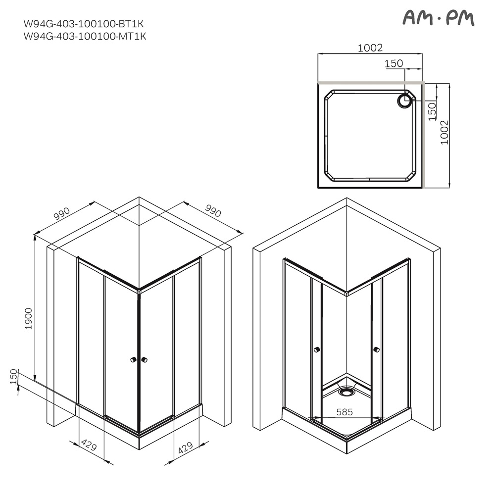 Душевой уголок Am.Pm X-Joy W94G-403-100100-BТ1К 100x100 прозрачный, черный матовый