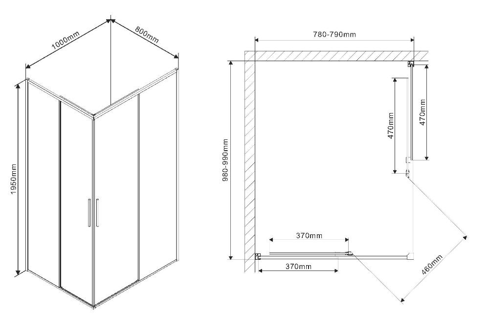 Душевой уголок Vincea Slim VSS-2SL 100x80 хром, прозрачный, R