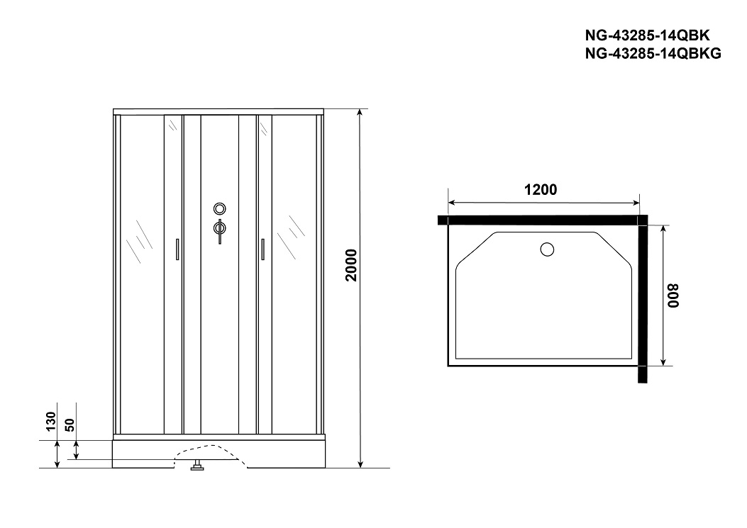 Душевая кабина Niagara NG 43285-14QBK 120x80 стекло матовое, без крыши