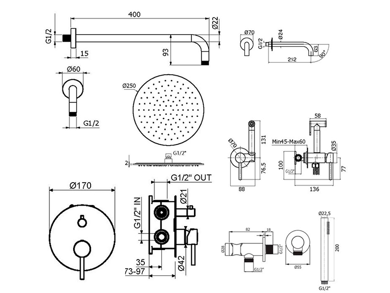 Душевой набор Plumberia IXO KITZXO19CR260 хром