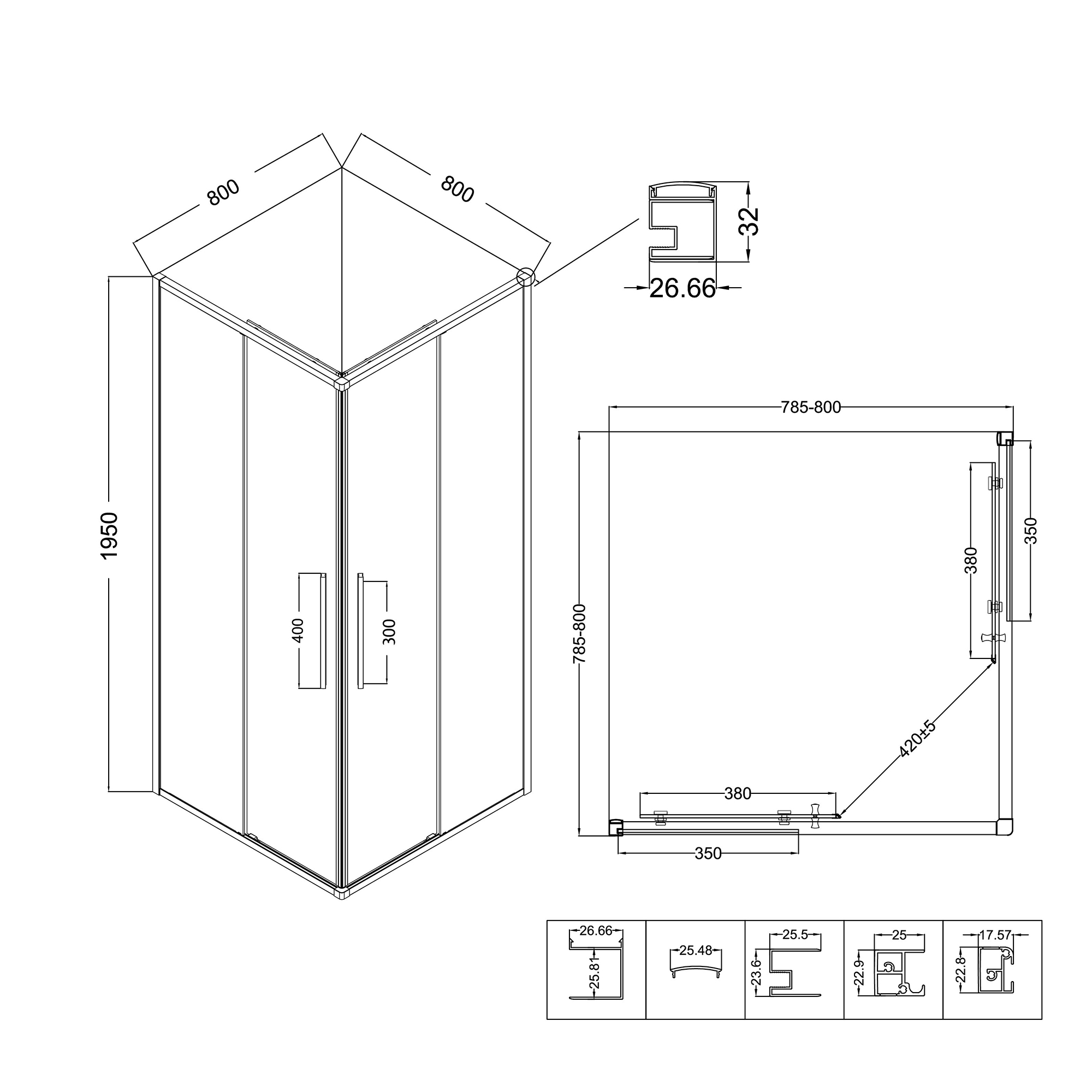 Душевой уголок Niagara Nova NG-2822-34BLACK 80x80 тонированный, черный