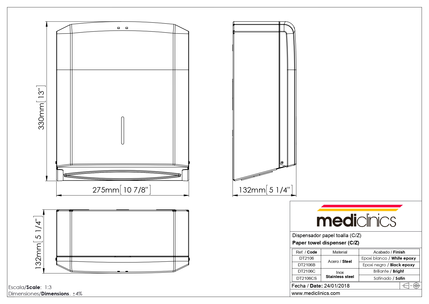 Диспенcер для бумажных полотенец Mediclinics DT2106C хром