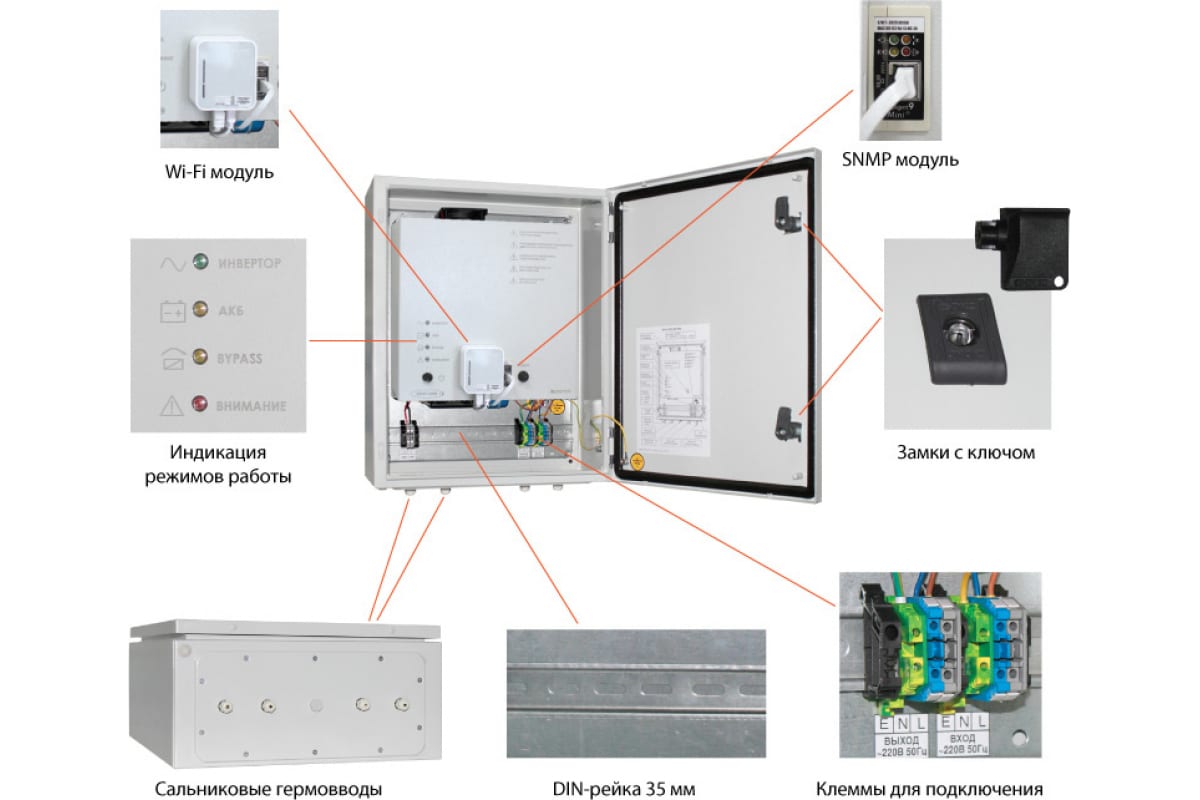 Источник бесперебойного питания Бастион Skat Smart UPS-600 IP65 SNMP Wi-Fi 2 АКБ On-Line 600 ВА беспроводное управление 987