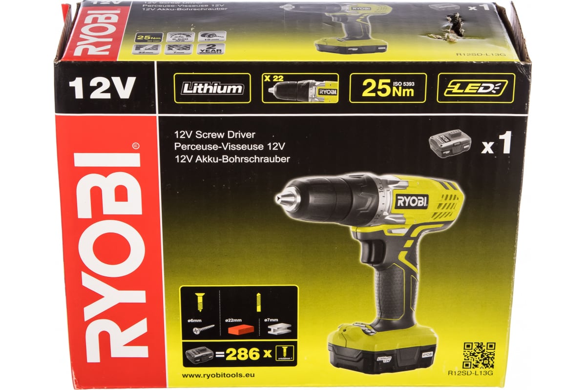 Аккумуляторная дрель-шуруповерт Ryobi R12SD-L13G 5133002322