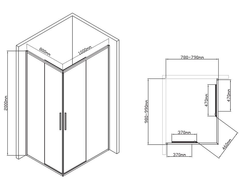 Душевой уголок Vincea Slim-U VSS-2SU8010CLB 100x80 черный, стекло прозрачное