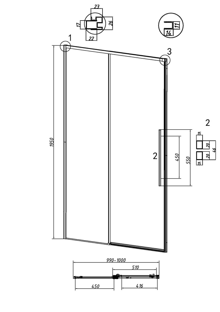 Душевая дверь Grossman Galaxy 100x195 тонированное, графит сатин 100.K33.01.100.42.10