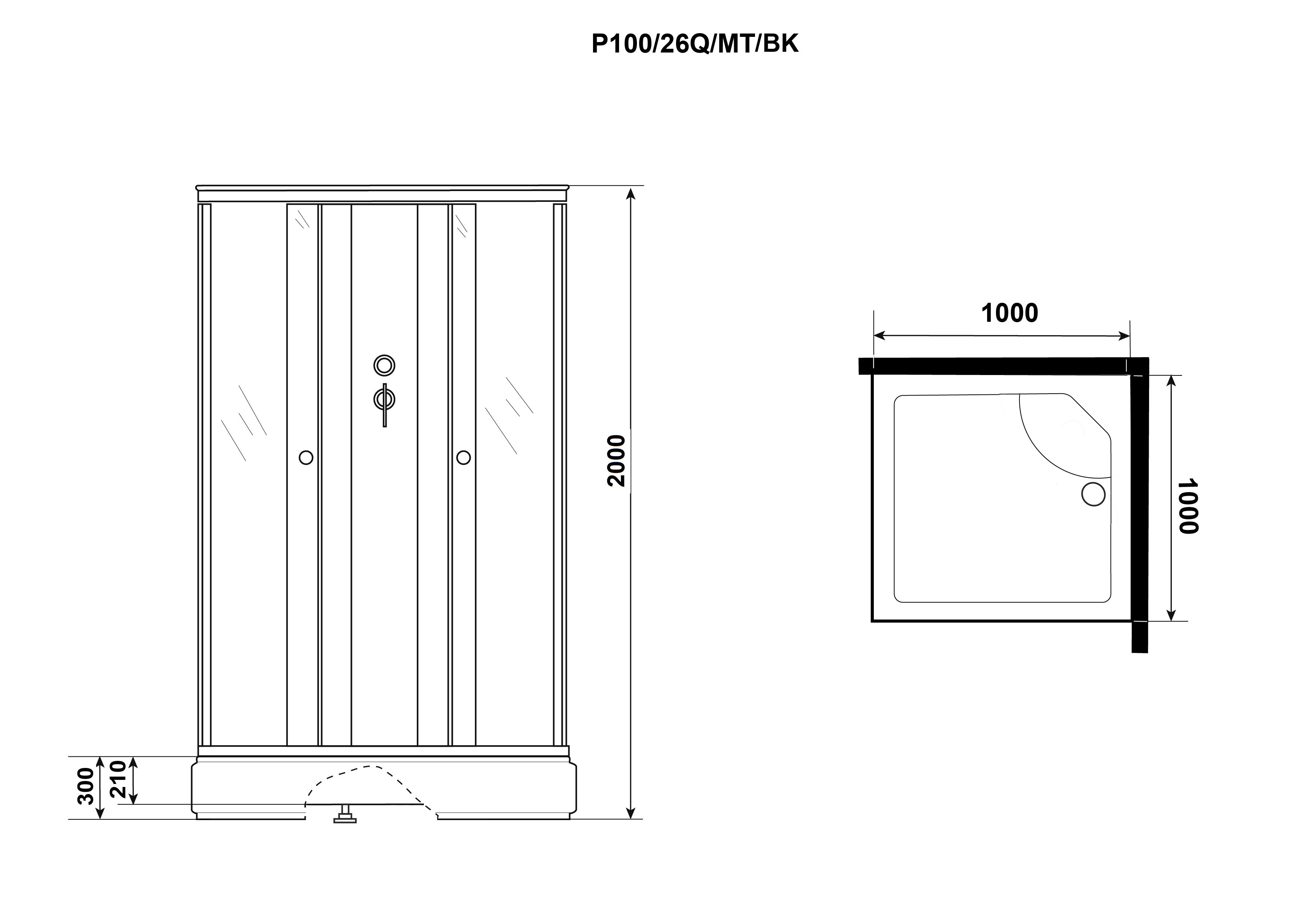 Душевая кабина Niagara Promo P100/26Q/MT/BK 100x100 стекло матовое, без крыши и г/м