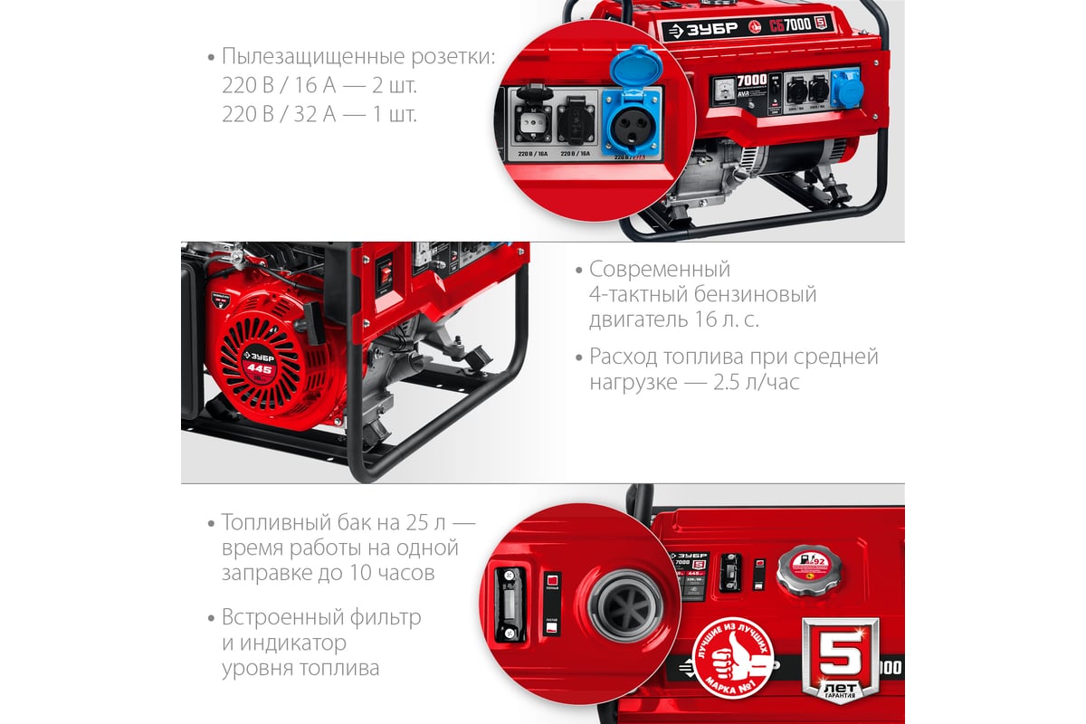 Бензиновый генератор Зубр 7000 Вт СБ-7000