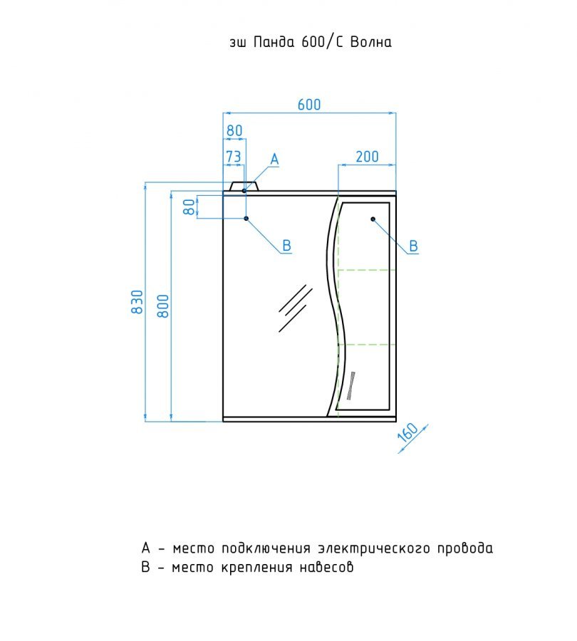 Зеркальный шкаф Style Line Панда Волна 60x83 см с подсветкой, белый ЛС-00000131