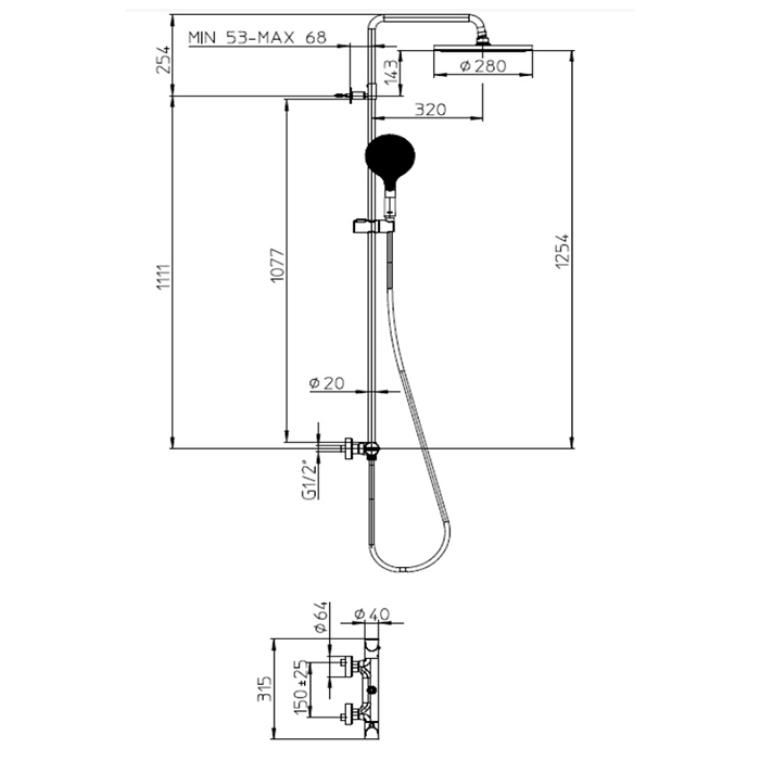 Душевая стойка Bossini Apice L10505 с термостатом