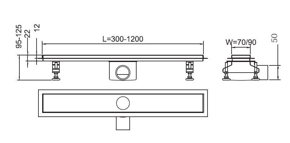 Трап для душа RGW Shower Drain SDR-01-60-Q 60x9 см, без решетки