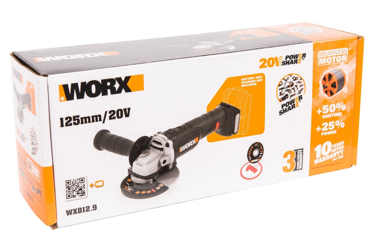 Угловая бесщеточная аккумуляторная шлифмашина Worx WX812.9