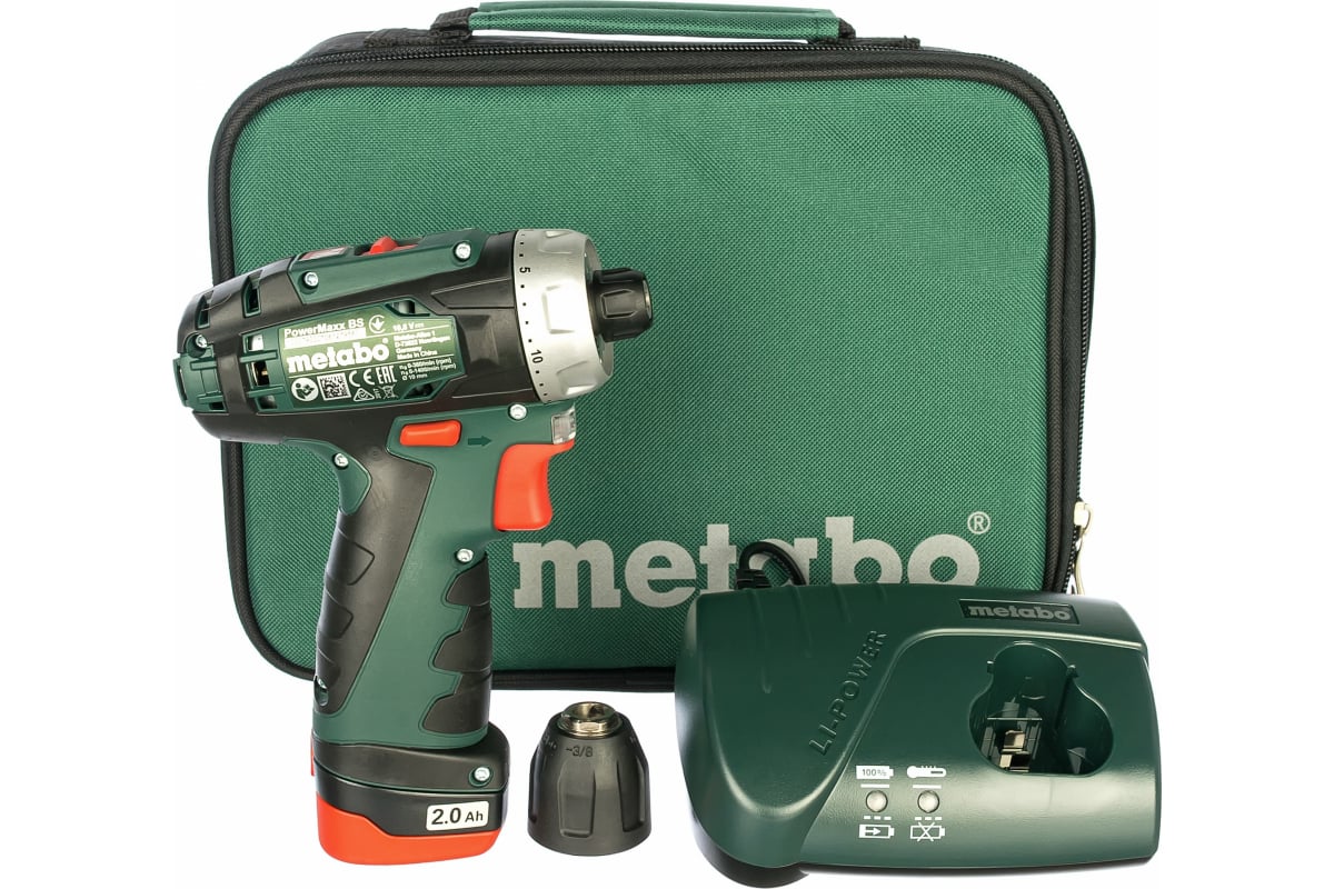 Аккумуляторная дрель Metabo PowerMaxx BS 12 В, 1х2.0, патрон, сумка 600079500