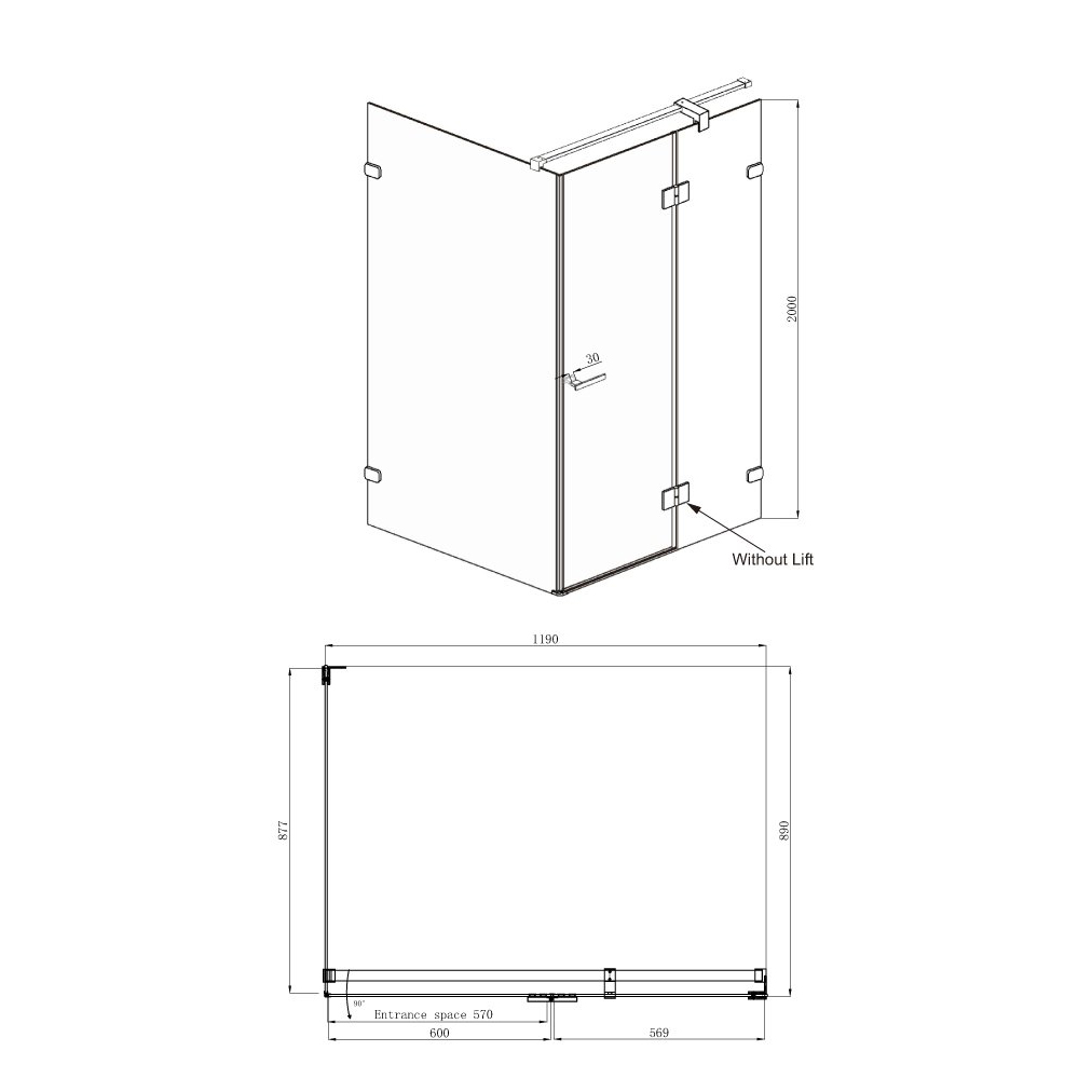 Душевой уголок Ambassador Abner 120x90 10011104R прозрачный, хром, R