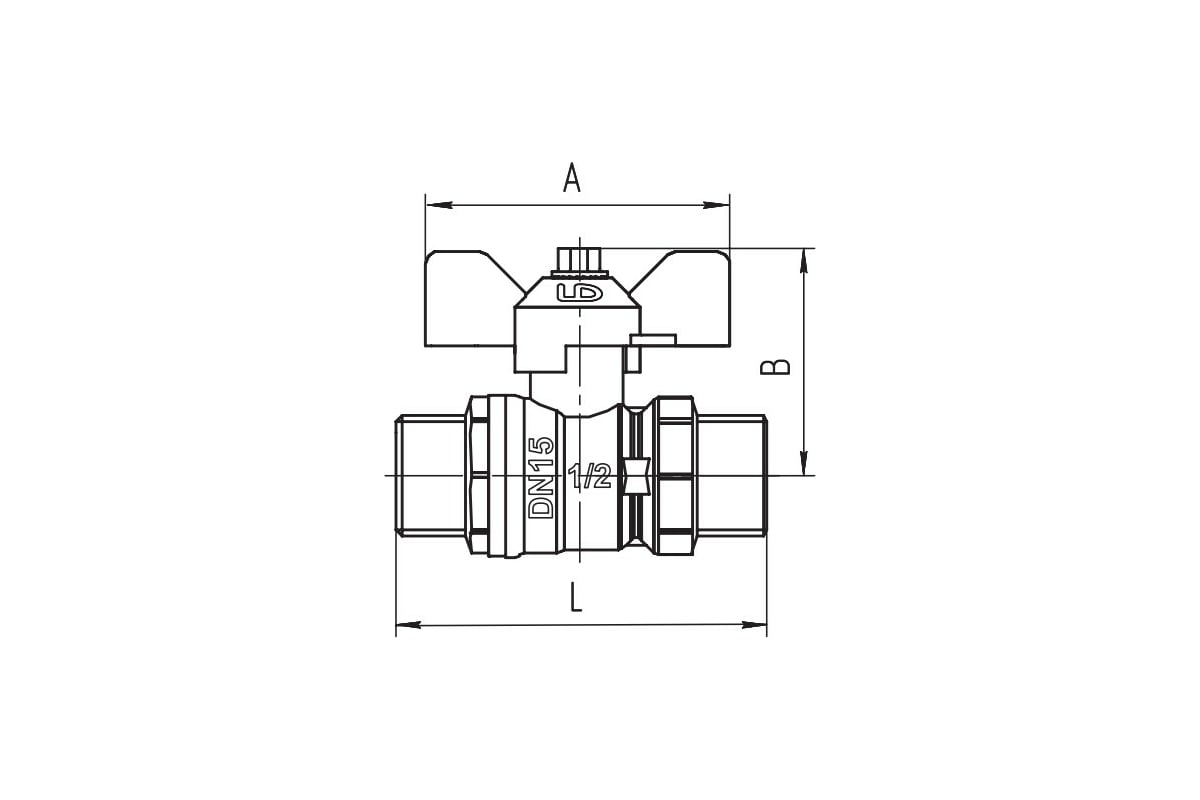 Шаровой кран LD Pride 47.15.Н-Н.Б латунный, наружная/наружная резьба, ручка-бабочка, 1/2" LD 47.304.15