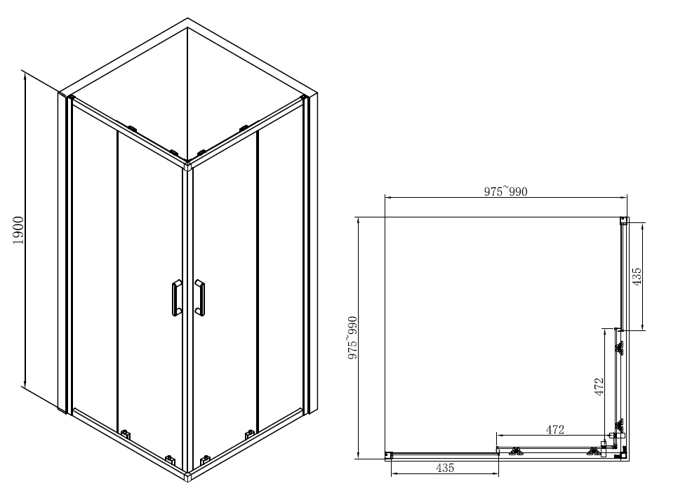 Душевой уголок Abber Schwarzer Diamant 100x100 квадратный, черный