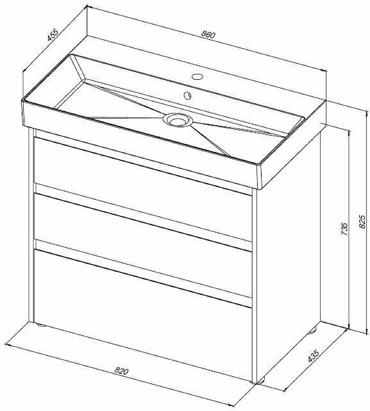 Тумба с раковиной Aquanet Nova Lite 85 см, 3 ящика дуб рошелье